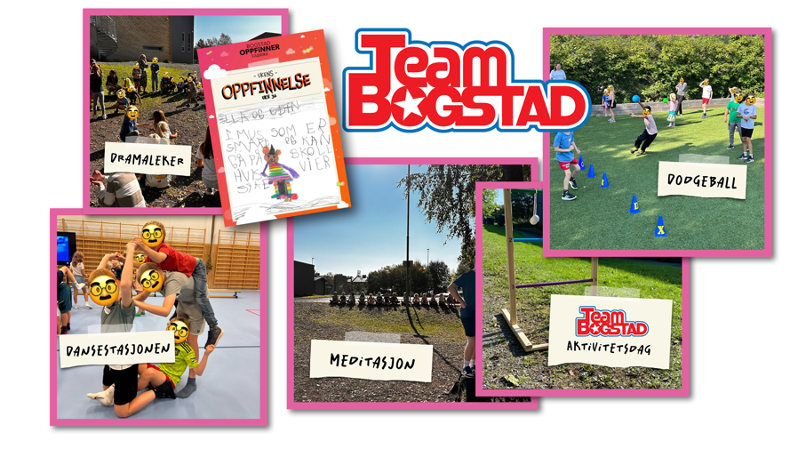 En collage av bilder som viser elever  i aksjon på aktivitetsdagen