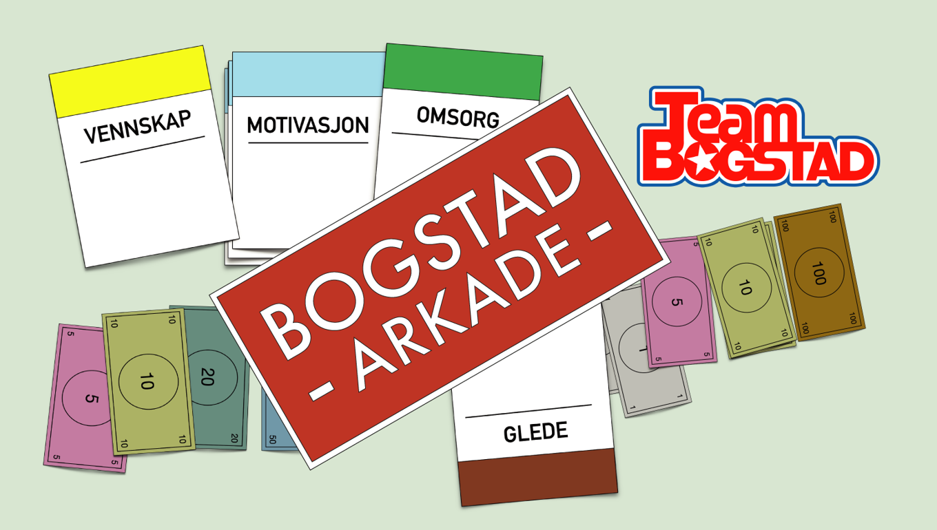 plakat med spillkort av periodens verdier som er vennskap, motivasjon, omsorg og glede