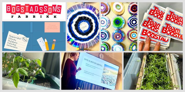 Bilder av plabnkter fra Bogstadhagen, elevarbeider fra redesign og foredrag om ull. Alt handler om bærekraft på Bogstad frem til sommeren.