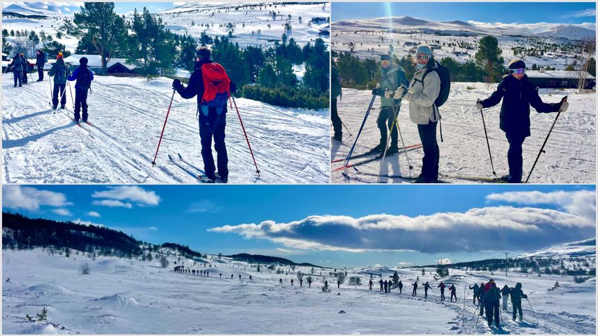 Bildemontasje av tre bilder som viser Bogstad-elever på fjellskitur.