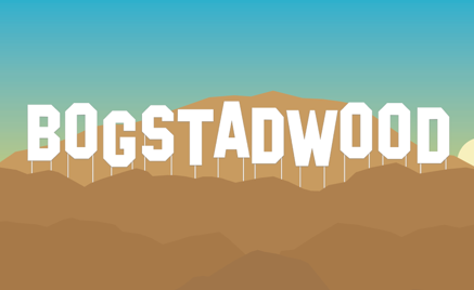 Tegning av åskam med Tegning av åskam med "Bogstadwood" skrevet i store hvite bokstaver